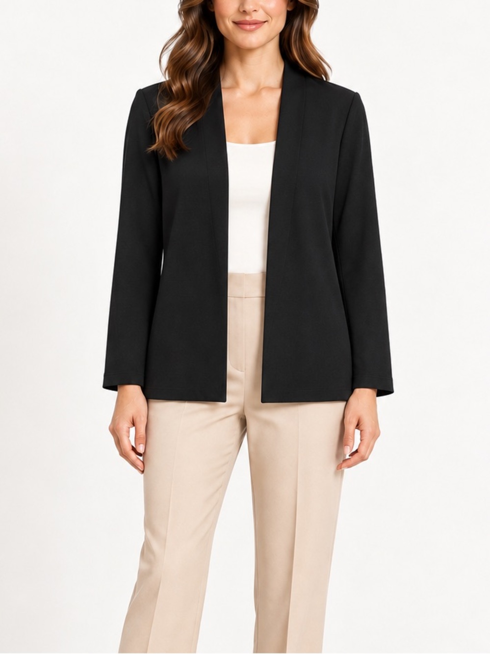 Elie Tahari Black Open Front Cardigan Jacket Size Large Stretch Minimalist